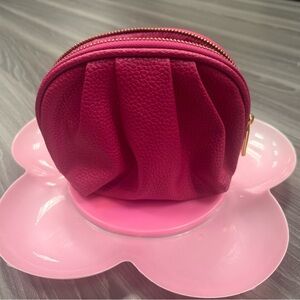 bareMinerals dark pink / fuchsia zip makeup cosmetic bag pebbled faux leather